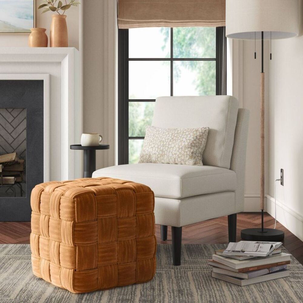 Threshold - Square Woven Pouf Velvet - Threshold Brown - Picture 2 of 4